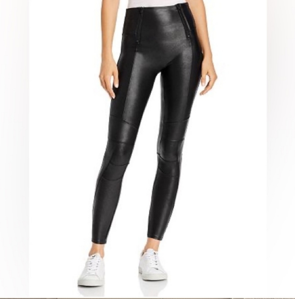 Spanx double zip leather look leggings size Large